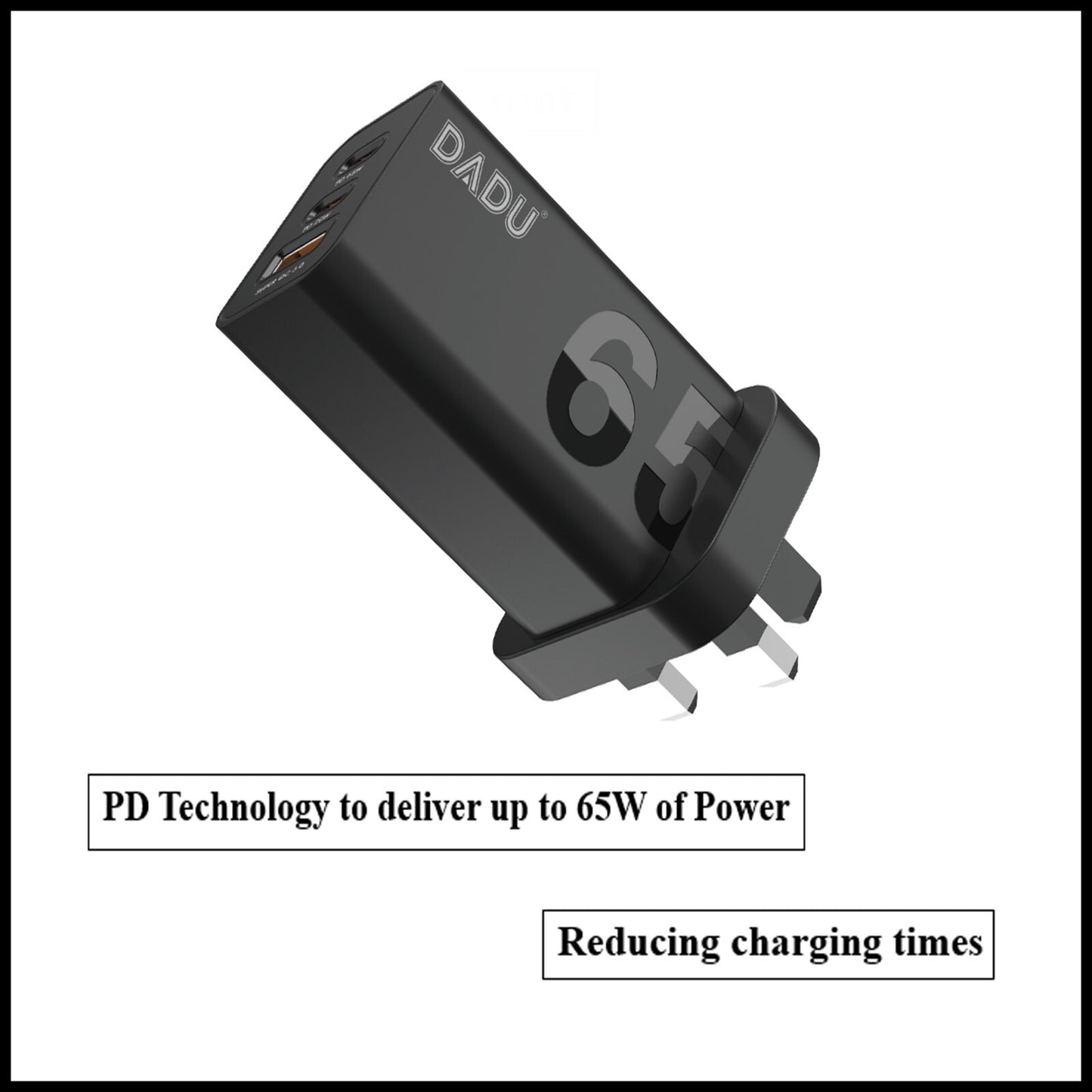 For Dadu GaN 65W PD Dual Type-C USB QC 3.0 Super Fast Wall Charger Adapter Plug