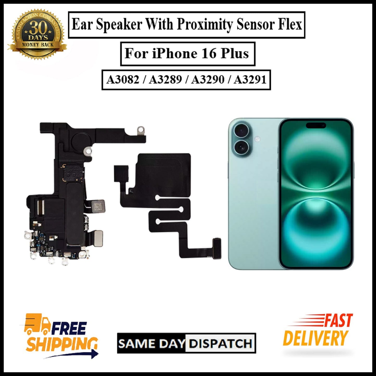 For iPhone 16 Plus Ear Speaker Sensor With Proximity Mic Earpiece Sensor Flex