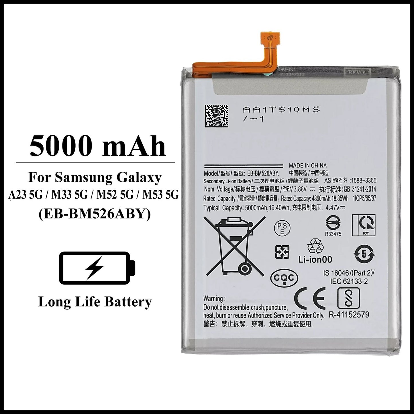 Samsung Galaxy A23 5G/M33 5G/M52 5G/M53 5G 5000mAh+ Internal Replacement Battery