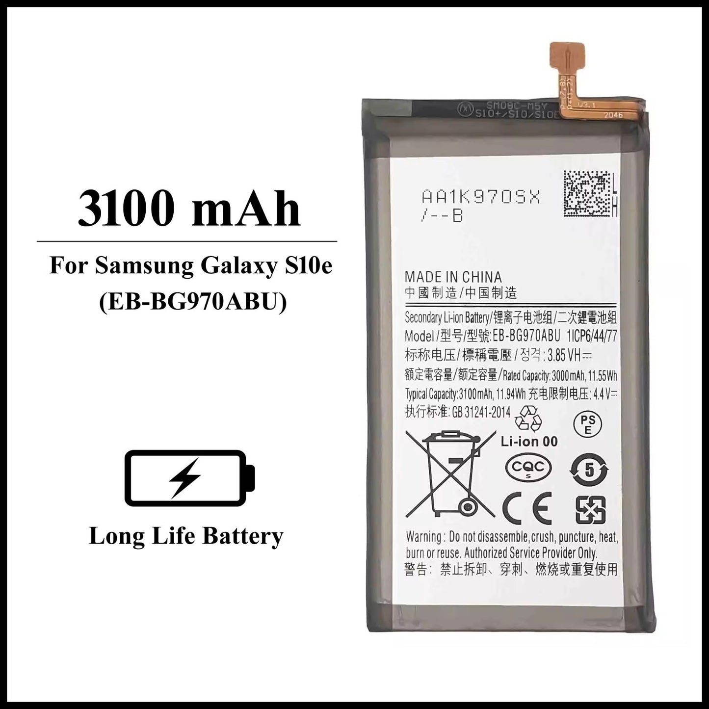 For Samsung Galaxy S10e ( SM-G970F ) 3100mAh+ Internal Replacement Battery