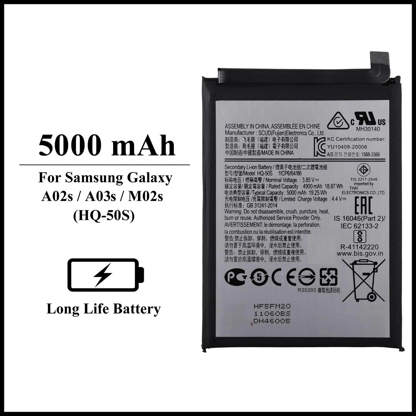 Samsung Galaxy A02s/A03s /M02s/A025F/A037F 5000mAh+ Internal Replacement Battery