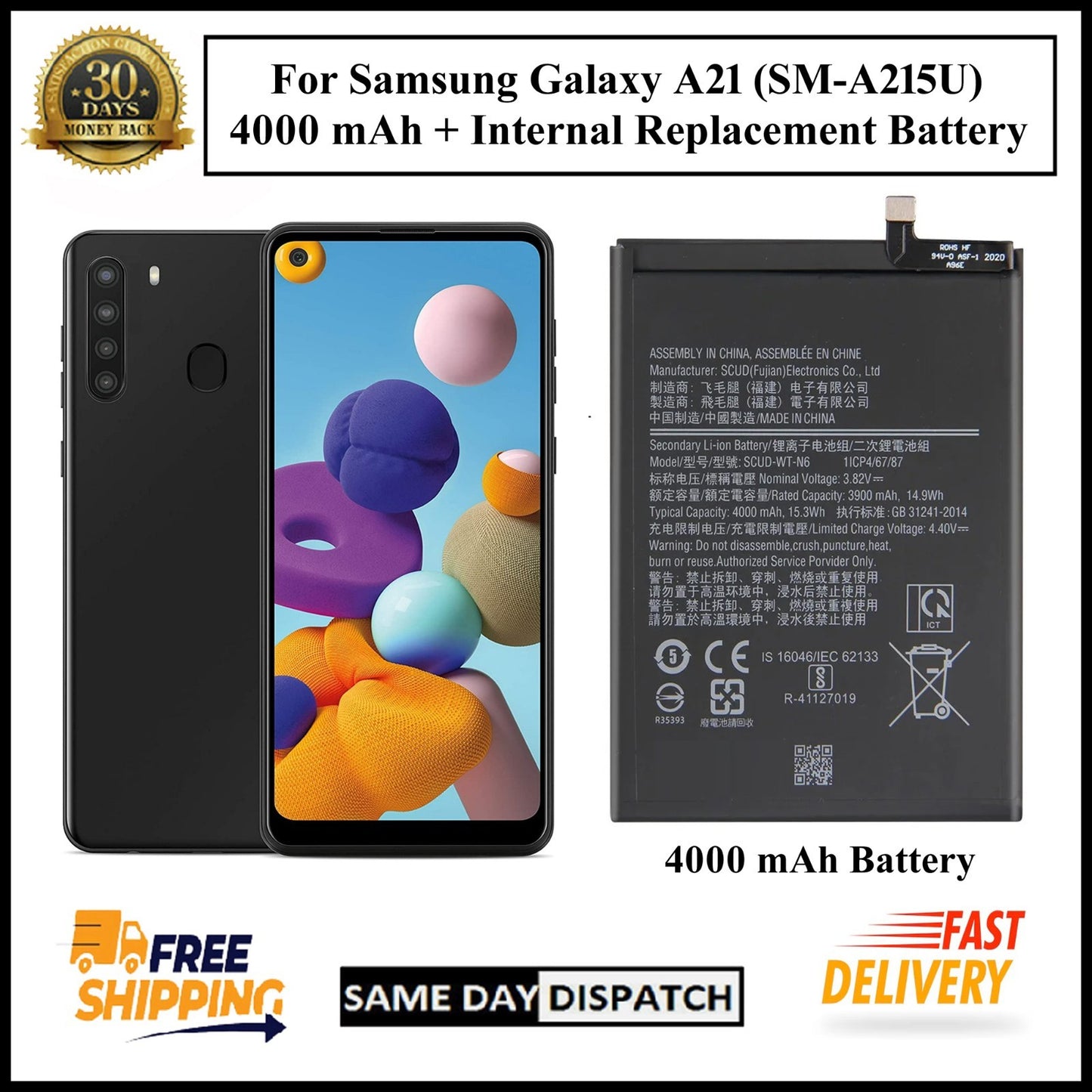 For Samsung Galaxy A21 / ( SM-A215U ) 4000mAh+ Internal Replacement Battery