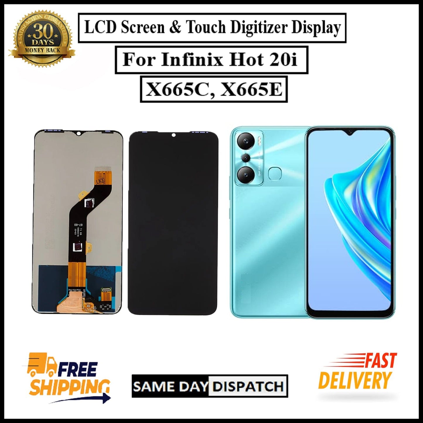 For Infinix Hot 20i / X665C X665E LCD Display screen Touch Digitizer Replacement
