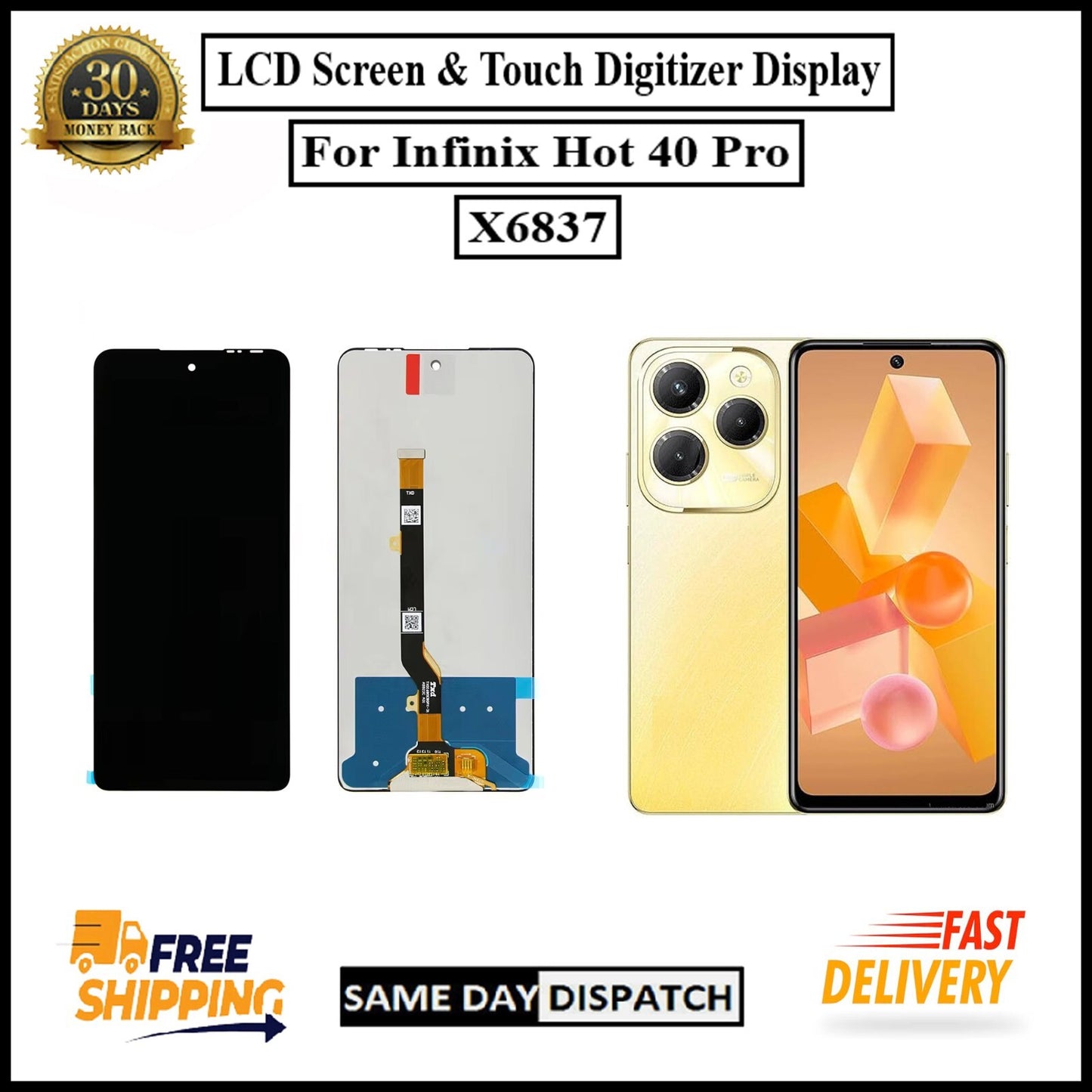 For Infinix Hot 40 Pro / X6837 LCD Display Screen Touch Digitizer Replacement