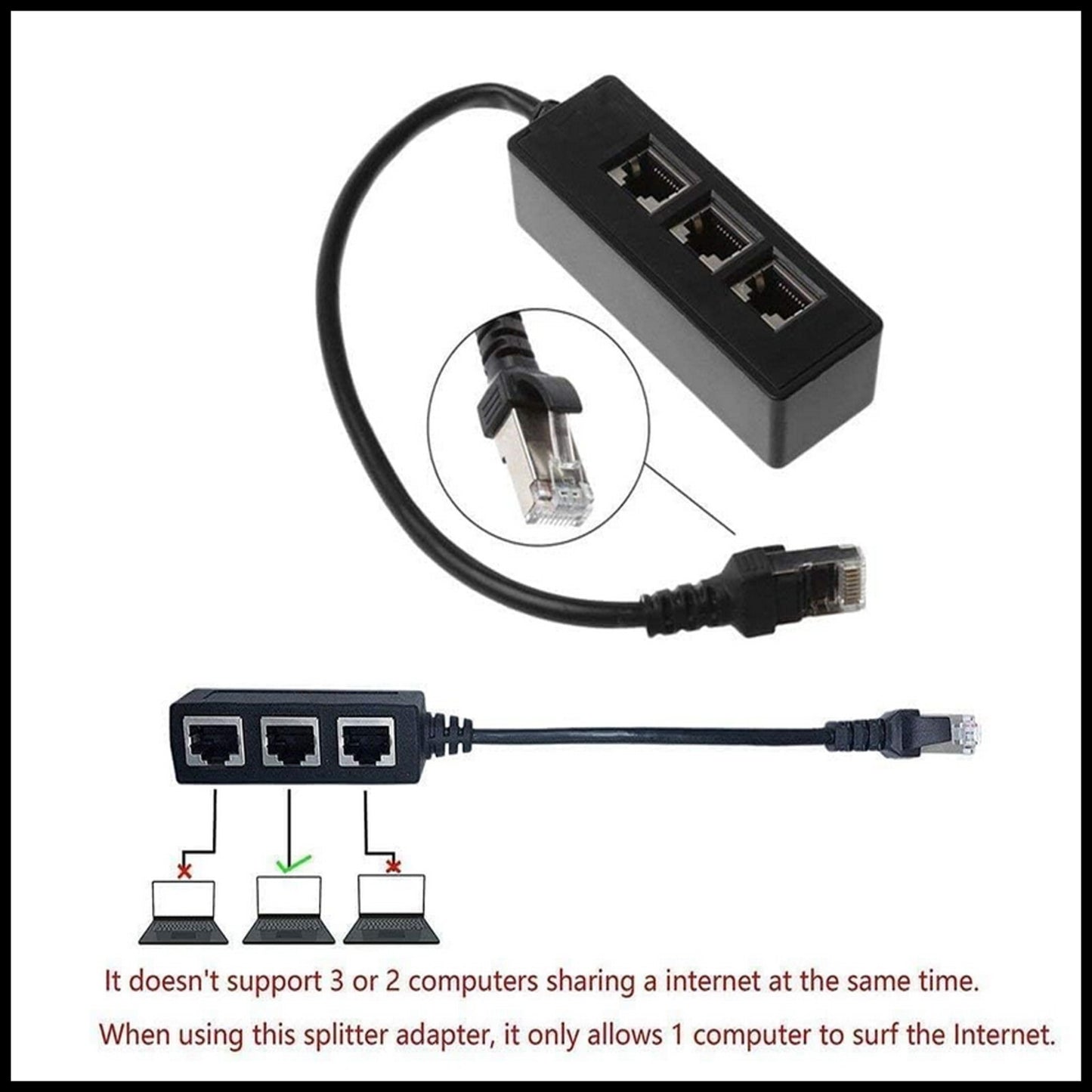 For RJ45 Fast Ethernet Splitter 1 Male to 3 Female LAN Network Cable Adapter