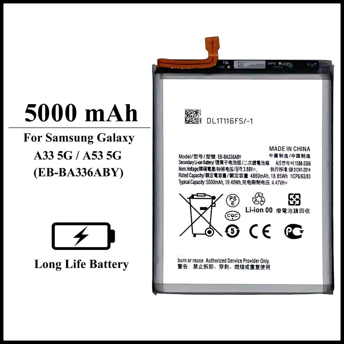 For Samsung Galaxy A33 5G (A336E) / A53 5G (A536B) 5000mAh+ Replacement Battery