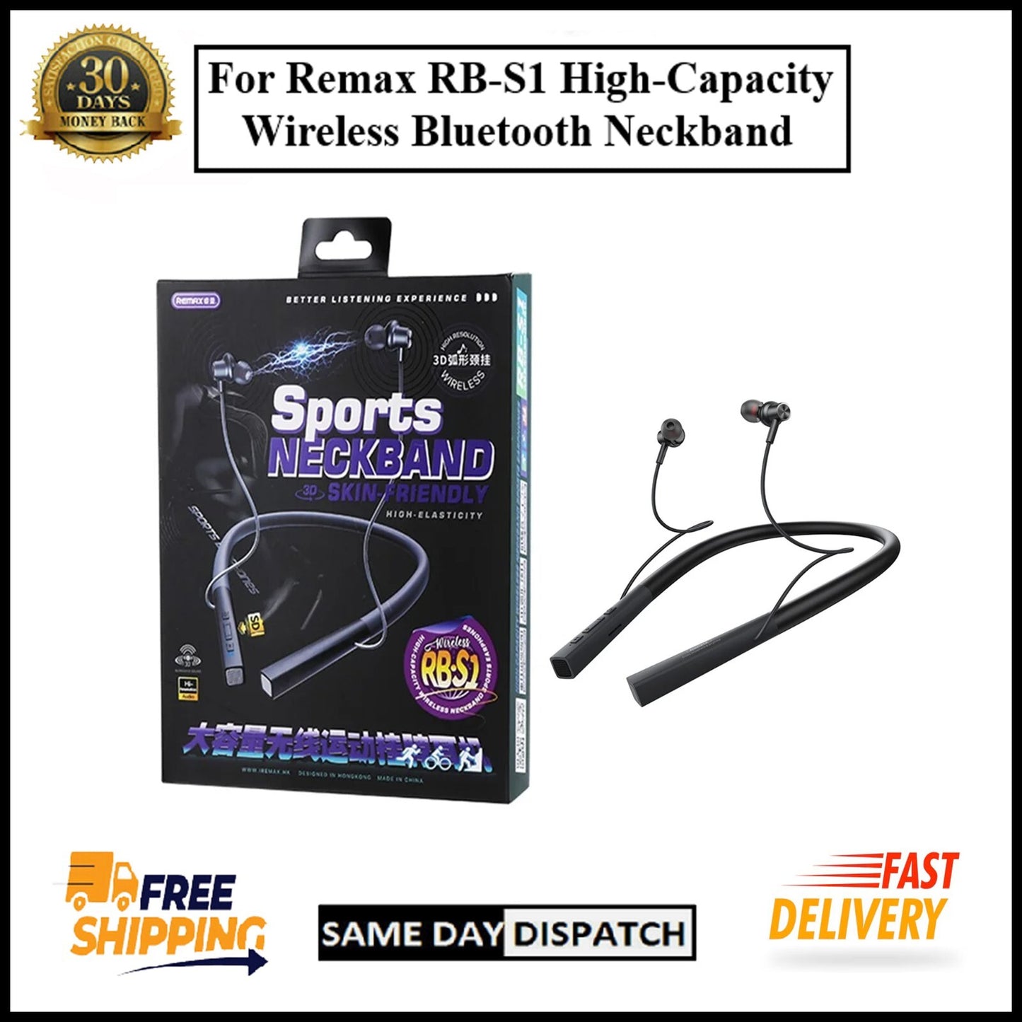 For Remax Earphones High Capacity Wireless Bluetooth Neckband Headphones