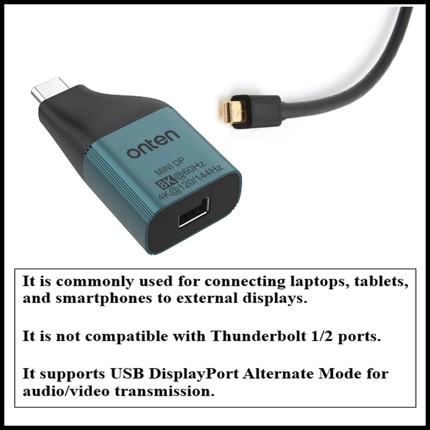 For Onten OTN-UC103M USB-C Male To Mini DP (Display Port) Female Adapter