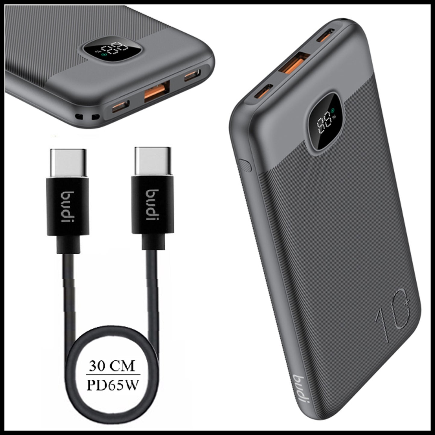 For Budi 22.5W Quick Charge Power Bank- 10000mAh Dual PD+QC 3.0