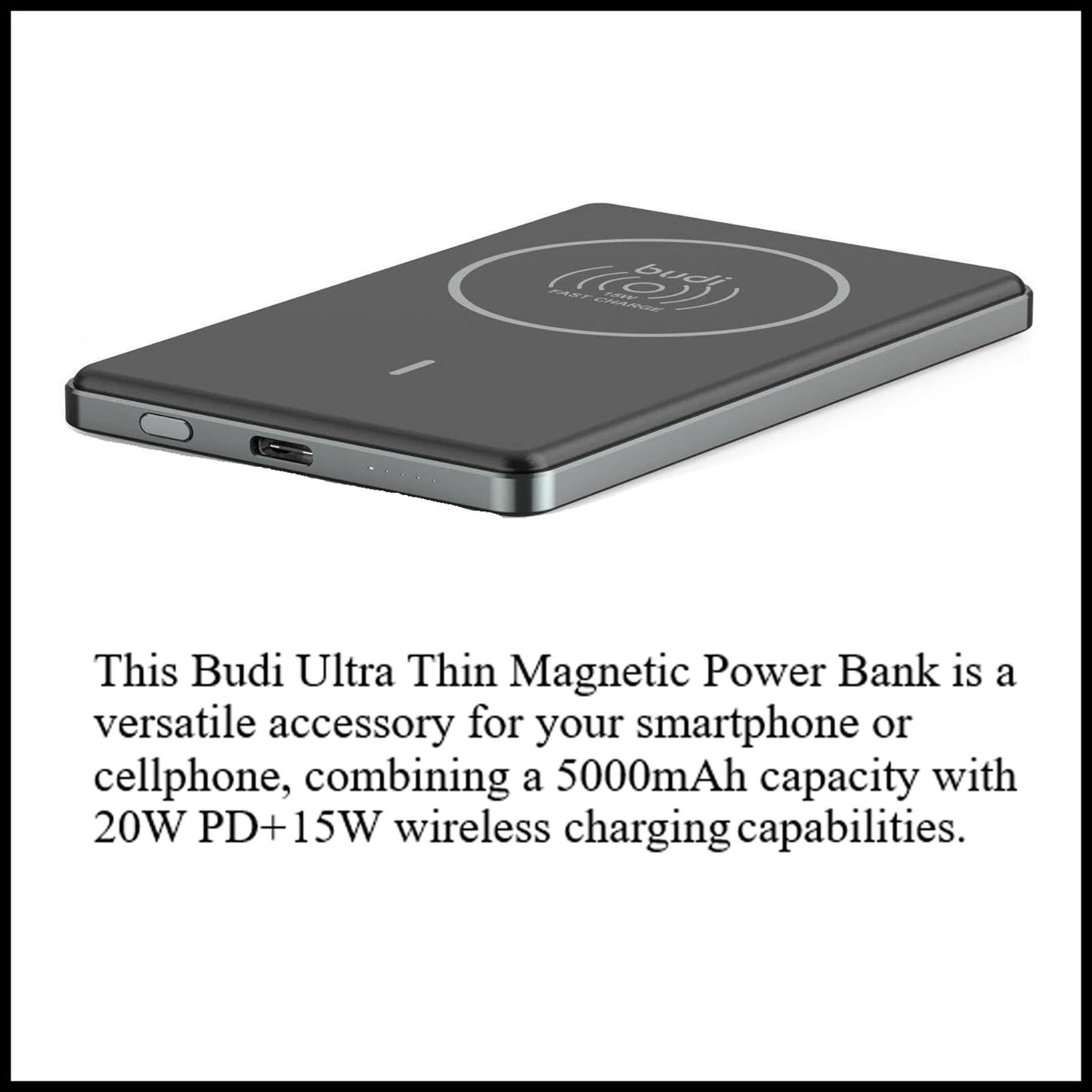 For Budi 5000mAh Ultra Thin Magnetic 20W PD + Wireless Power Bank- 15W Wireless