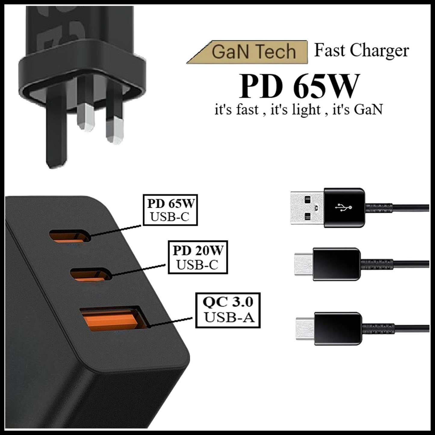 For Dadu GaN 65W PD Dual Type-C USB QC 3.0 Super Fast Wall Charger Adapter Plug