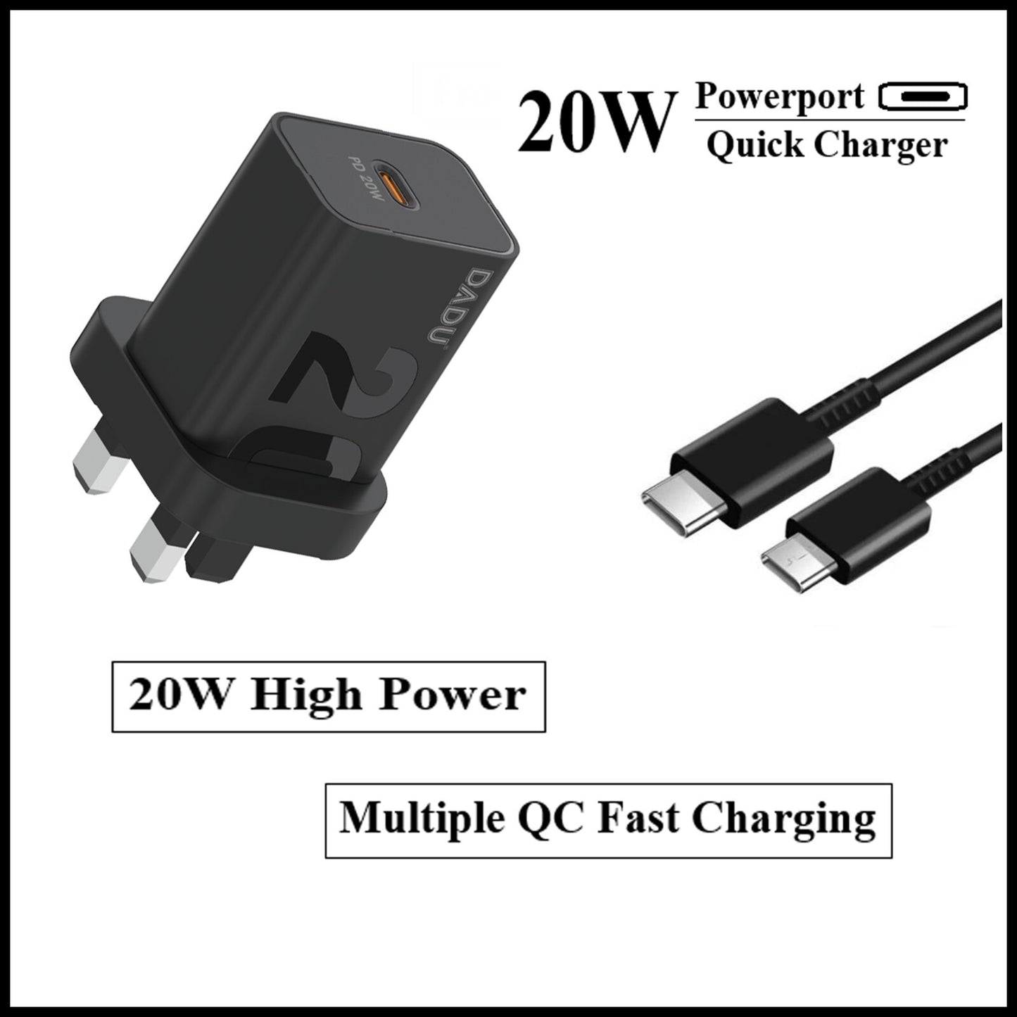 For Dadu 20W Type-C Power Adapter With Type-C to Type-C Fast Charger Cable