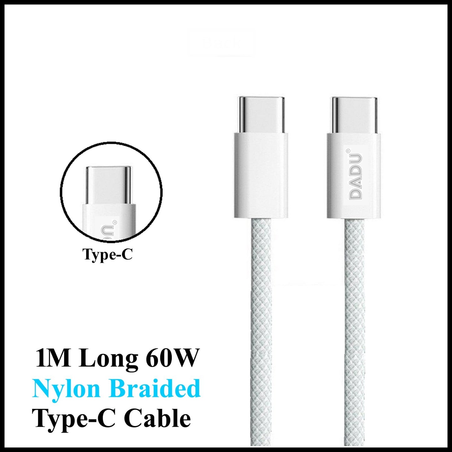 For Dadu 60W Type-C to Type-C PD Super Fast Nylon Braided Fast Charging Cable-1M