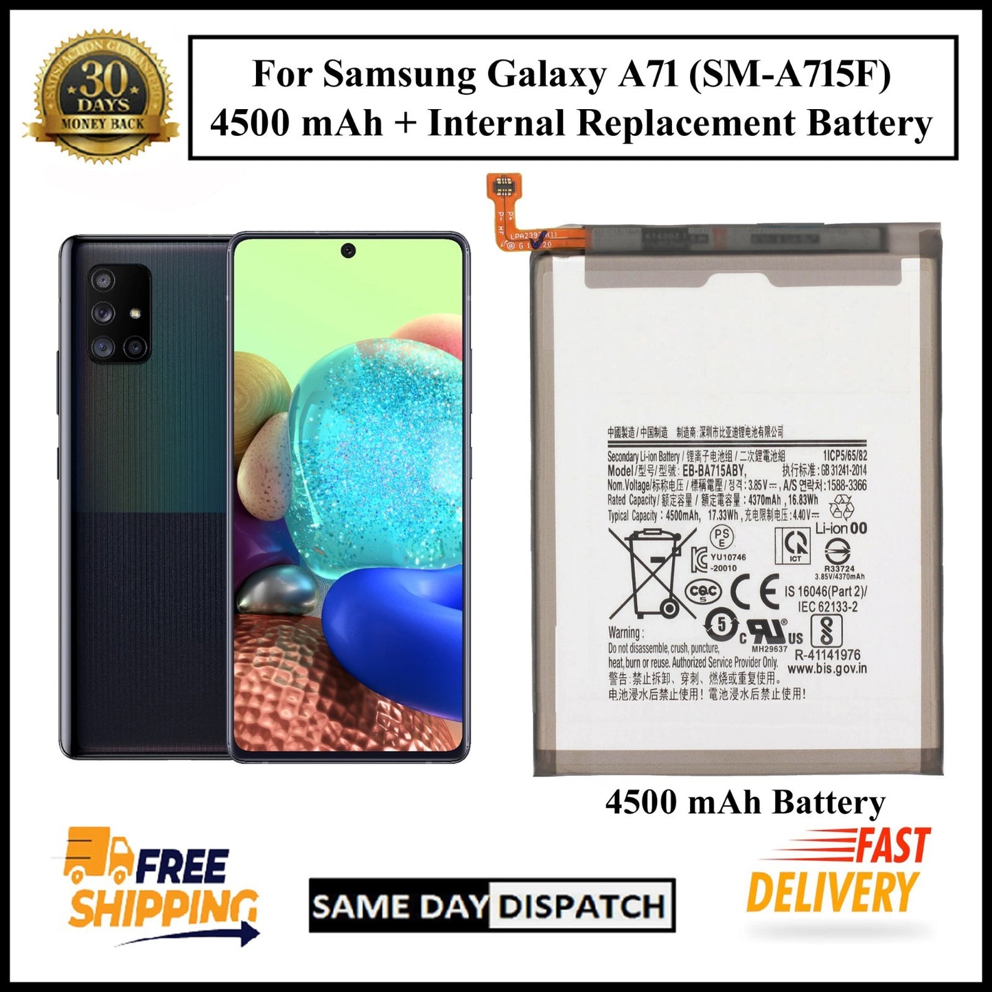 For Samsung Galaxy A71 / ( SM-A715F ) 4500mAh+ Internal Replacement Battery