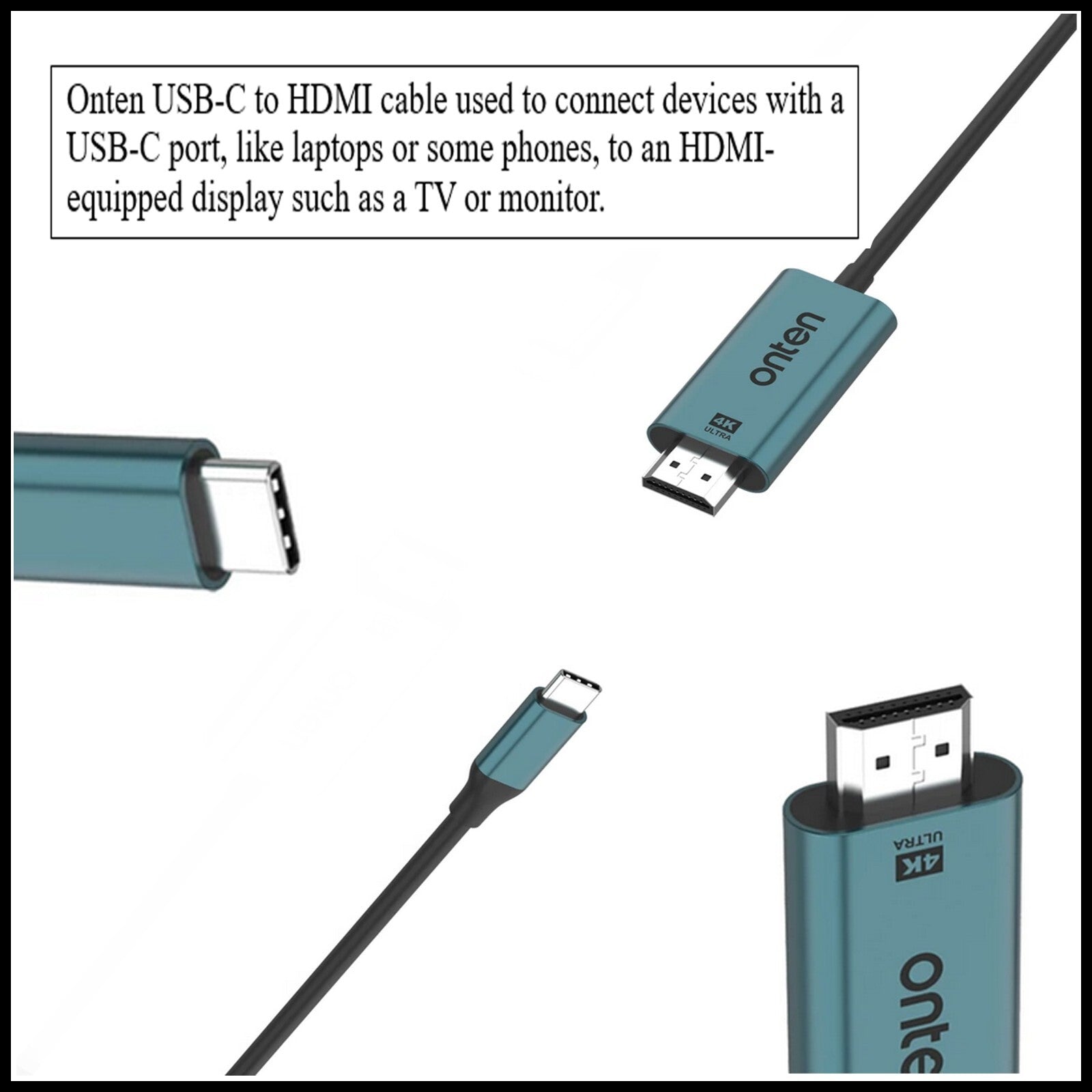 For Onten OTN-UC952 USB-C  to HDMI Cable Connector Adapter Screen Mirroring-1.8M