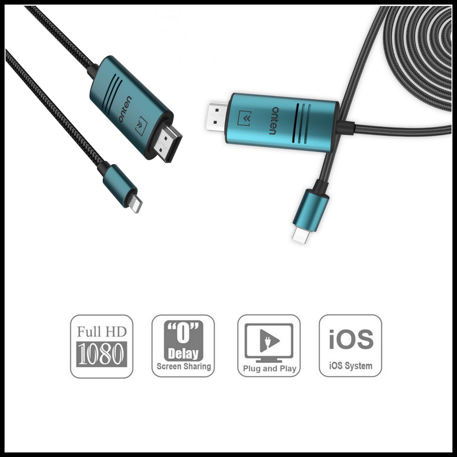 For Onten  iPhone to HDMI Cable Connector Adapter Screen Mirroring-2M