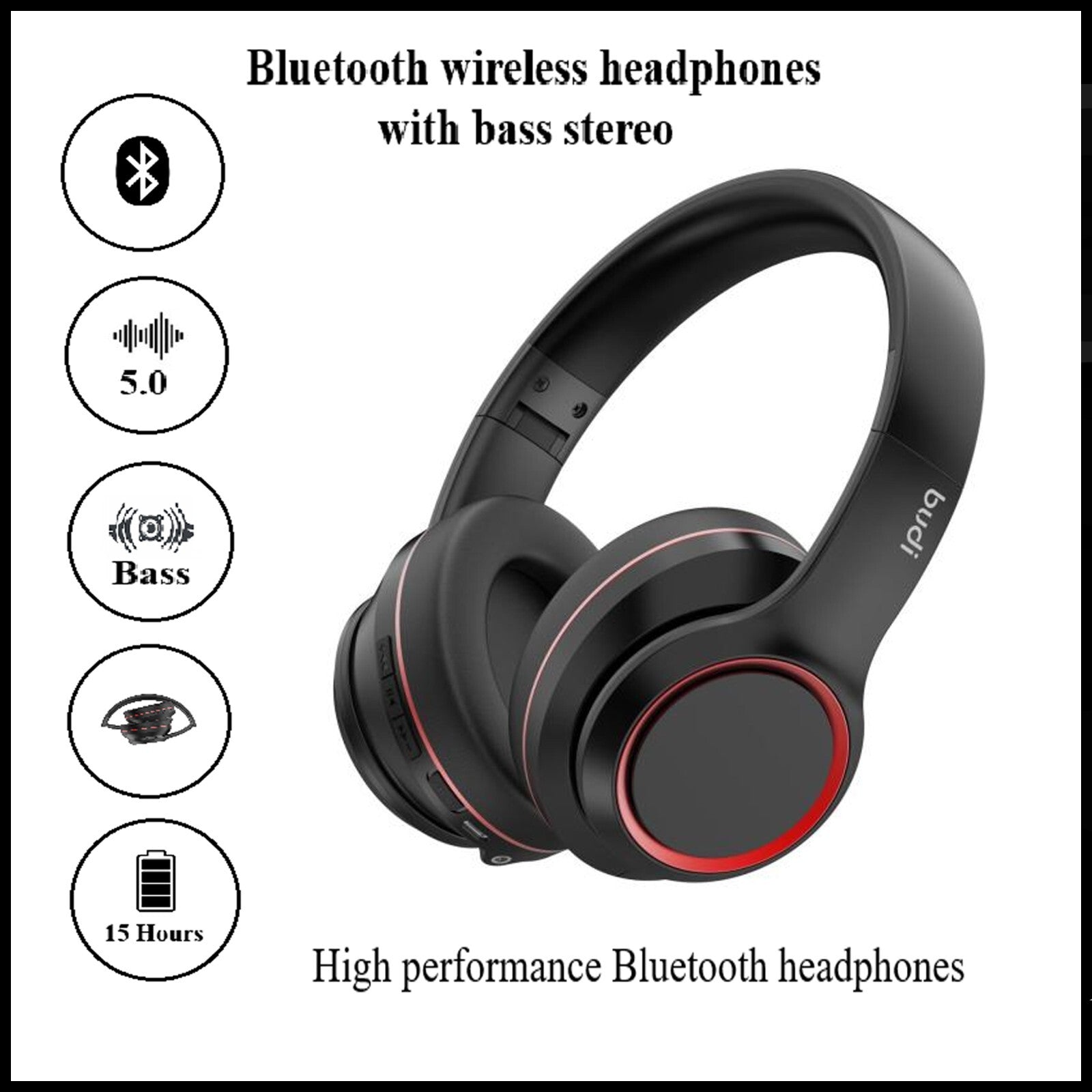 For Budi Bluetooth Wireless Headphones With Bass Stereo