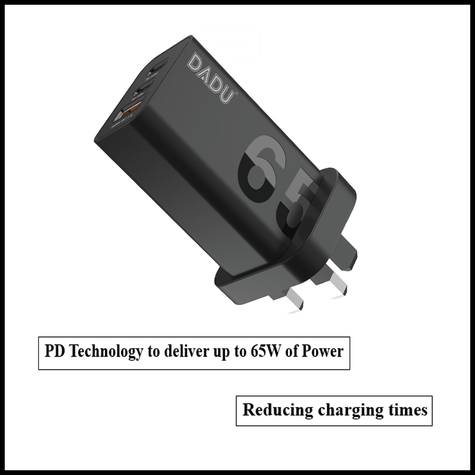 For Dadu GaN 65W PD Dual Type-C USB QC 3.0 Super Fast Wall Charger Adapter Plug