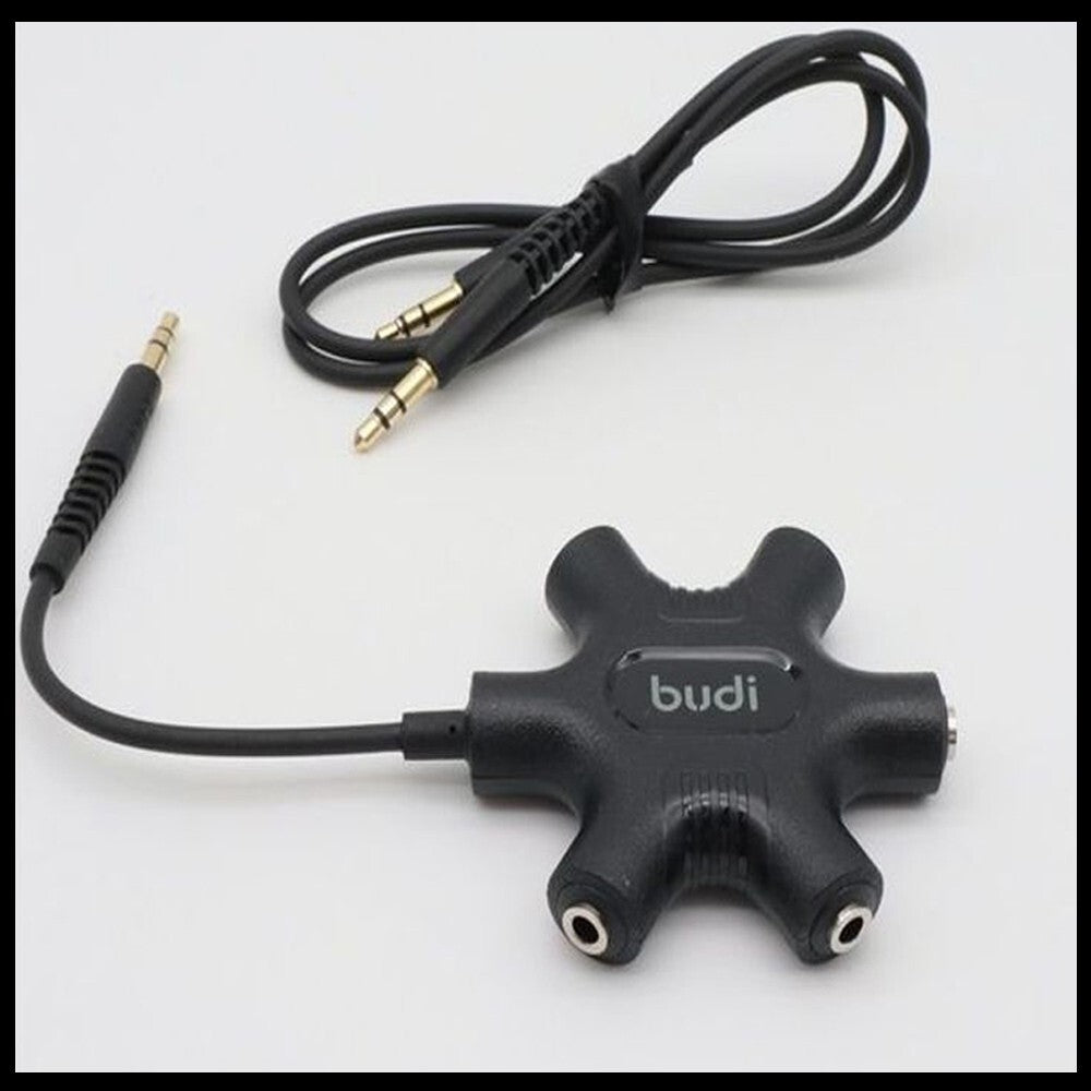 For Budi 5-in-1 Rockstar AUX Hub With AUX  Cable Headphone Splitter -Black
