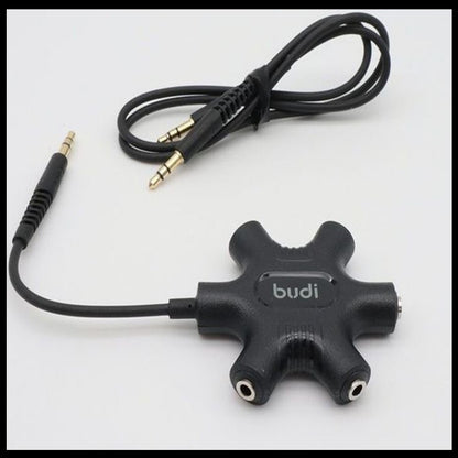 For Budi 5-in-1 Rockstar AUX Hub With AUX  Cable Headphone Splitter -Black