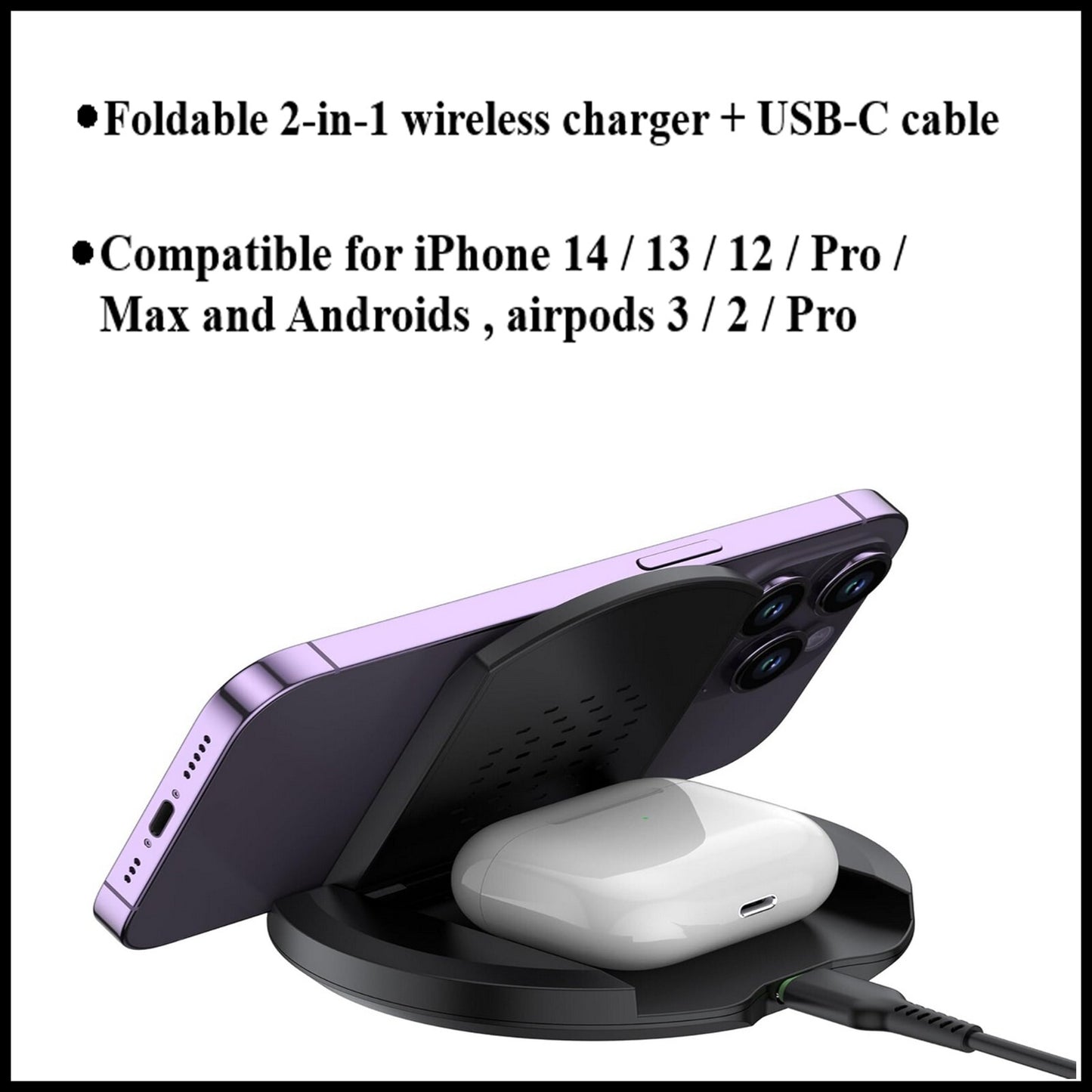 For Budi Folding 2 in 1 Wireless Fast Charging Stand With USB-C Cable