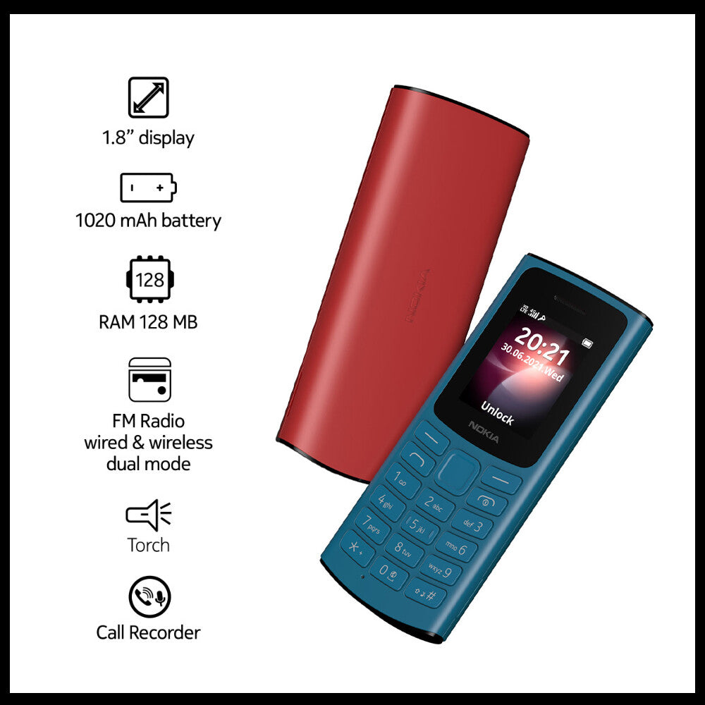 Nokia 105 4G LTE BIG Button & Unlocked ( Dual Sim ) & MP3 Player & FM Radio
