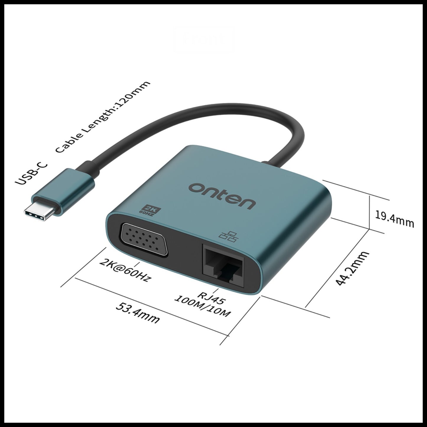 For Onten UC289 USB-C to VGA 2K 60Hz Converter Adapter With RJ45 (100M)