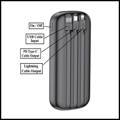 For Budi  10000 mAh Quick Charge Power Bank PD 20W+QC3.0 With Cable