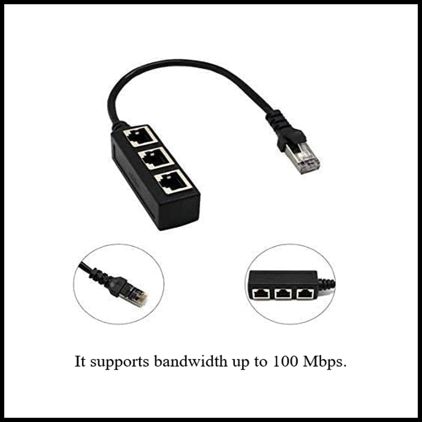 For RJ45 Fast Ethernet Splitter 1 Male to 3 Female LAN Network Cable Adapter