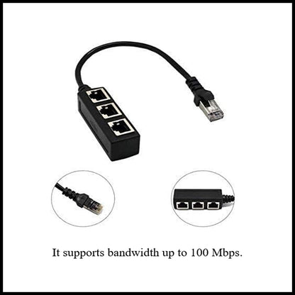For RJ45 Fast Ethernet Splitter 1 Male to 3 Female LAN Network Cable Adapter