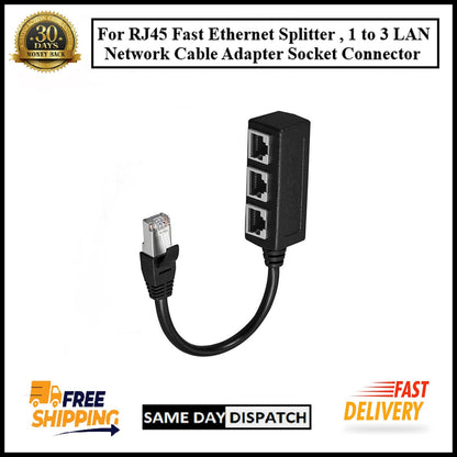 For RJ45 Fast Ethernet Splitter 1 Male to 3 Female LAN Network Cable Adapter