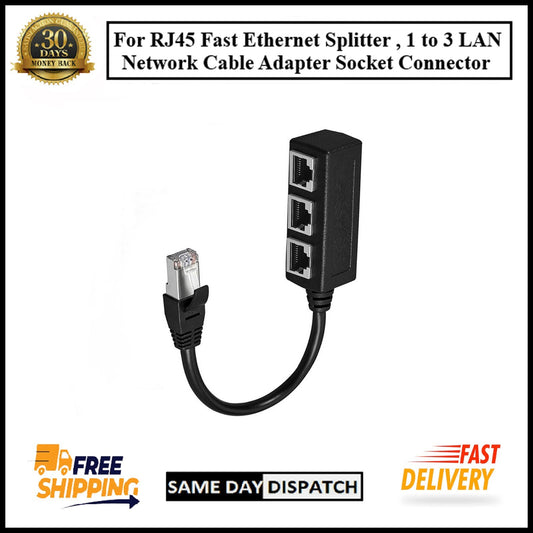 For RJ45 Fast Ethernet Splitter 1 Male to 3 Female LAN Network Cable Adapter