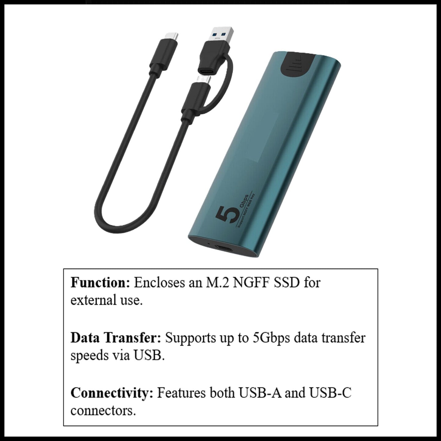 For Onten M.2 (5Gbps) NGFF SSD Enclosure USB 3.2 Gen 1 Portable Aluminium Case