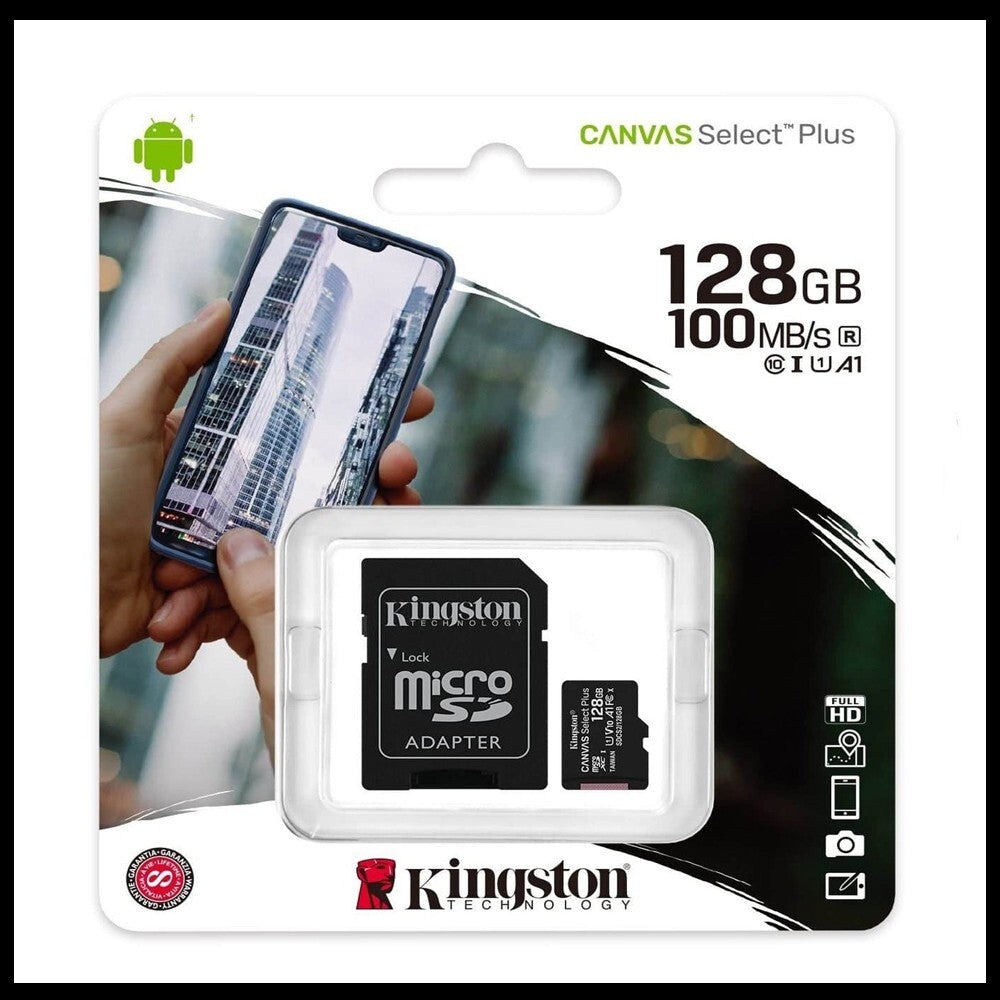 Kingston Micro SD 128 GB Memory Card & Adapter & Class 10 & A1