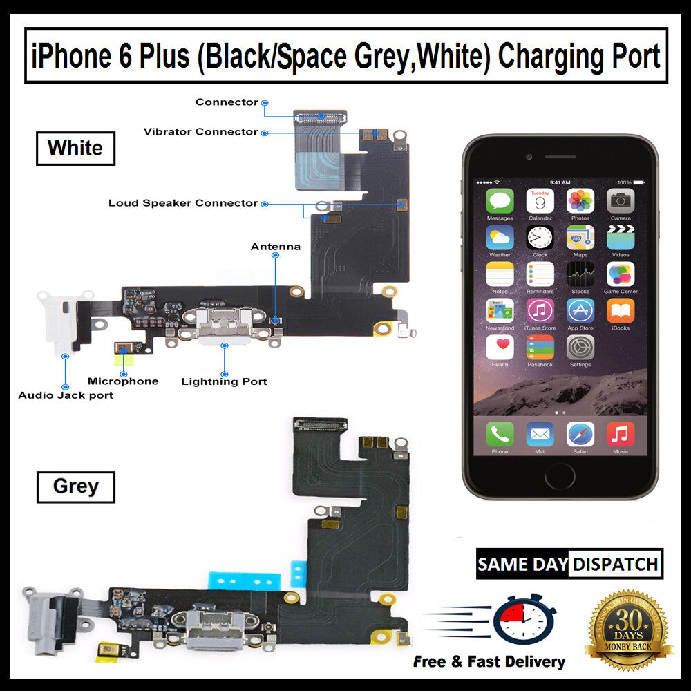 For iPhone 6 Plus Charging Port Flex( Black/Grey/White) With Mic Audio Jack