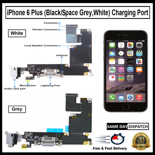 For iPhone 6 Plus Charging Port Flex( Black/Grey/White) With Mic Audio Jack