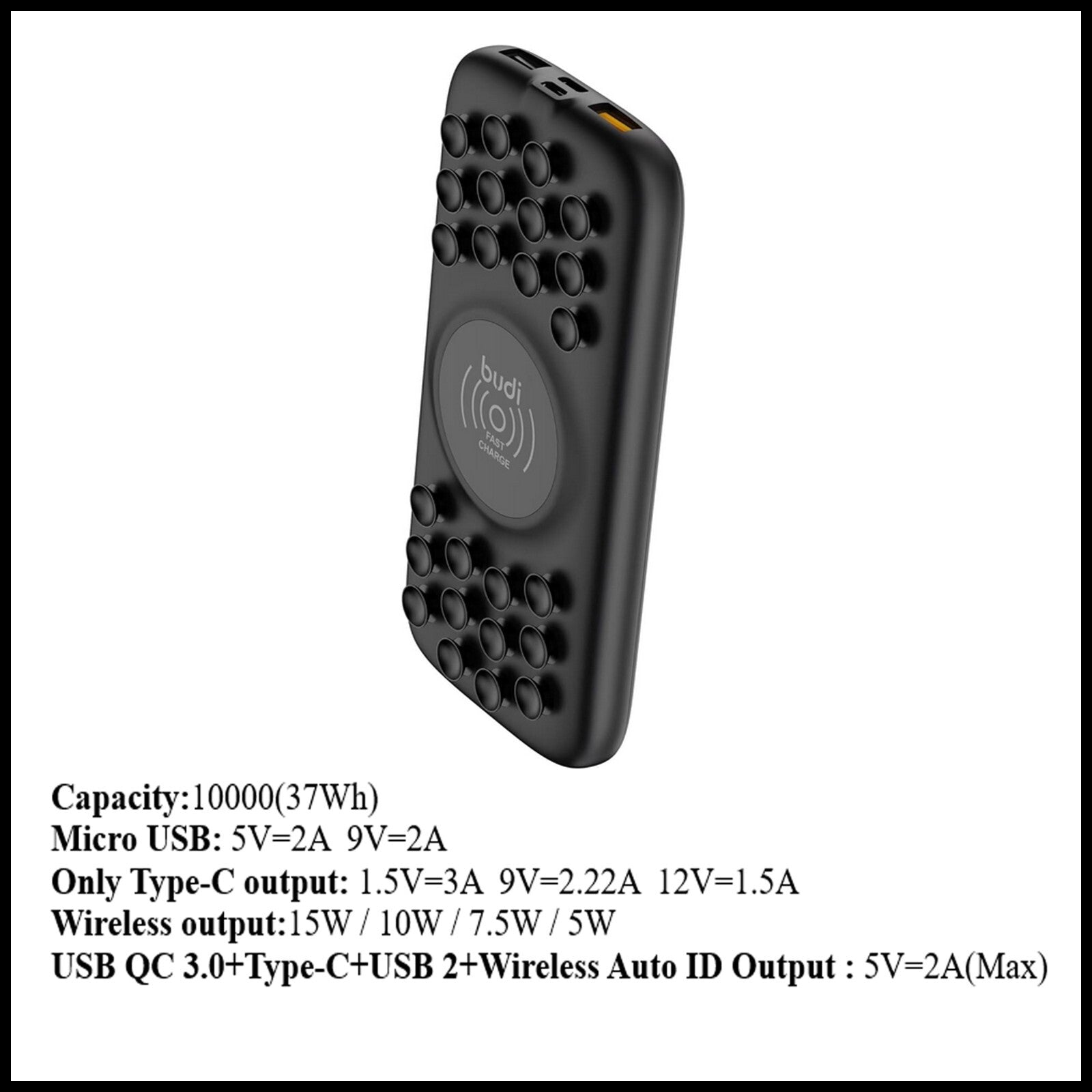 For Budi 10000mAh 15W Wireless Pocket Power Bank 20W PD Fast Charging, QC 3.0