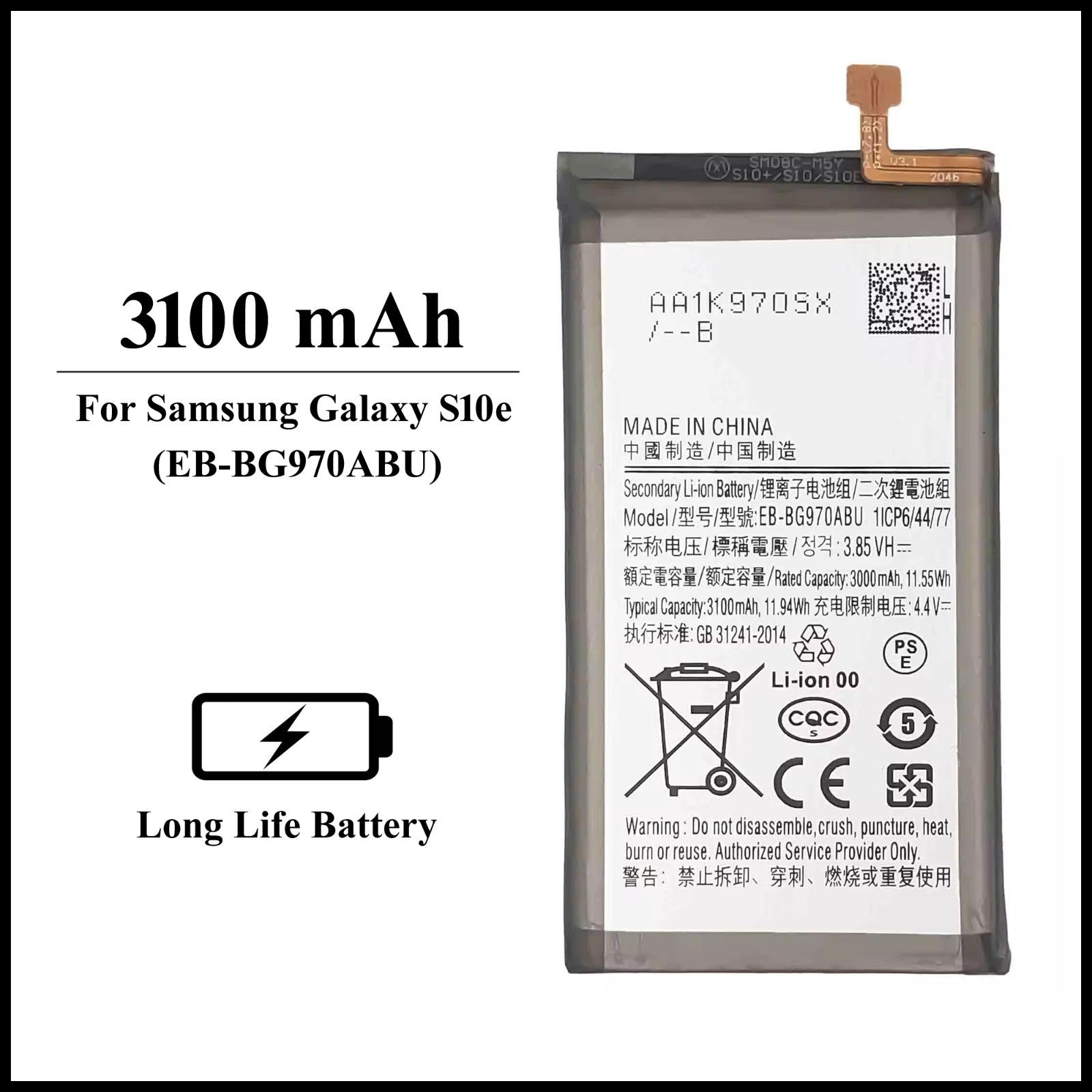 For Samsung Galaxy S10e ( SM-G970F ) 3100mAh+ Internal Replacement Battery