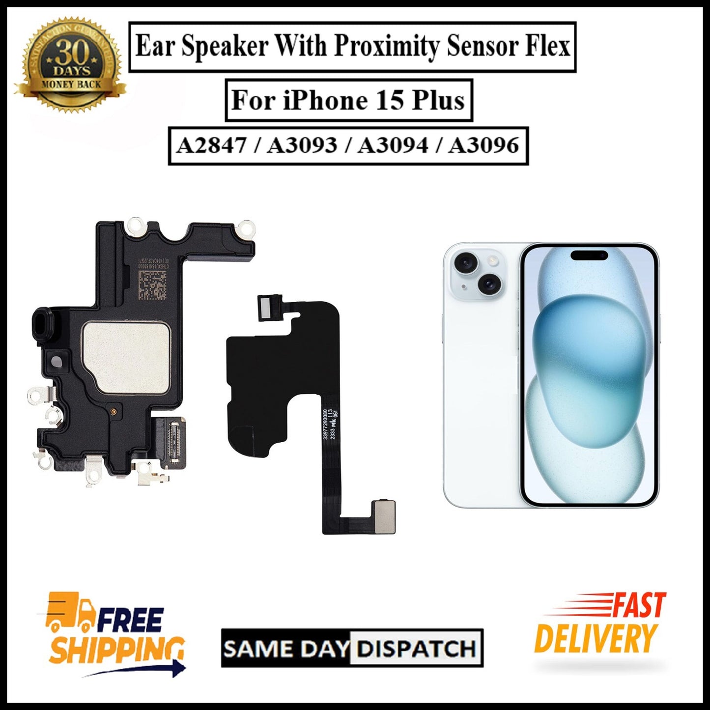 For iPhone 15 Plus Ear Speaker Sensor With Proximity Mic Earpiece Sensor Flex