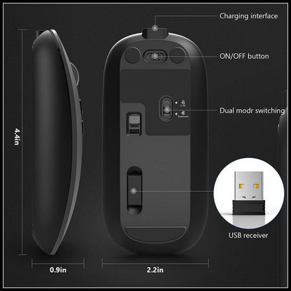 For Dadu Ultrathin Wap USB + Bluetooth Wireless Mouse-3 Mode Connection Silent
