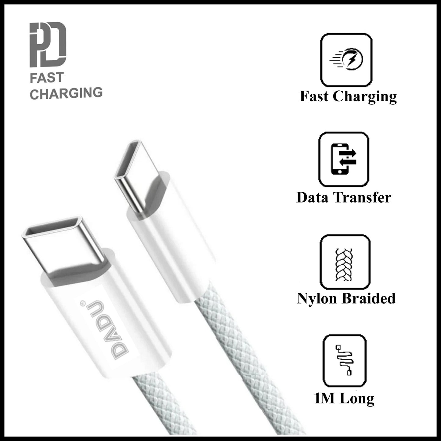 For Dadu 60W Type-C to Type-C PD Super Fast Nylon Braided Fast Charging Cable-1M