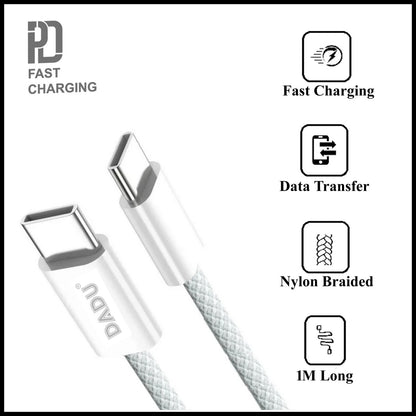 For Dadu 60W Type-C to Type-C PD Super Fast Nylon Braided Fast Charging Cable-1M
