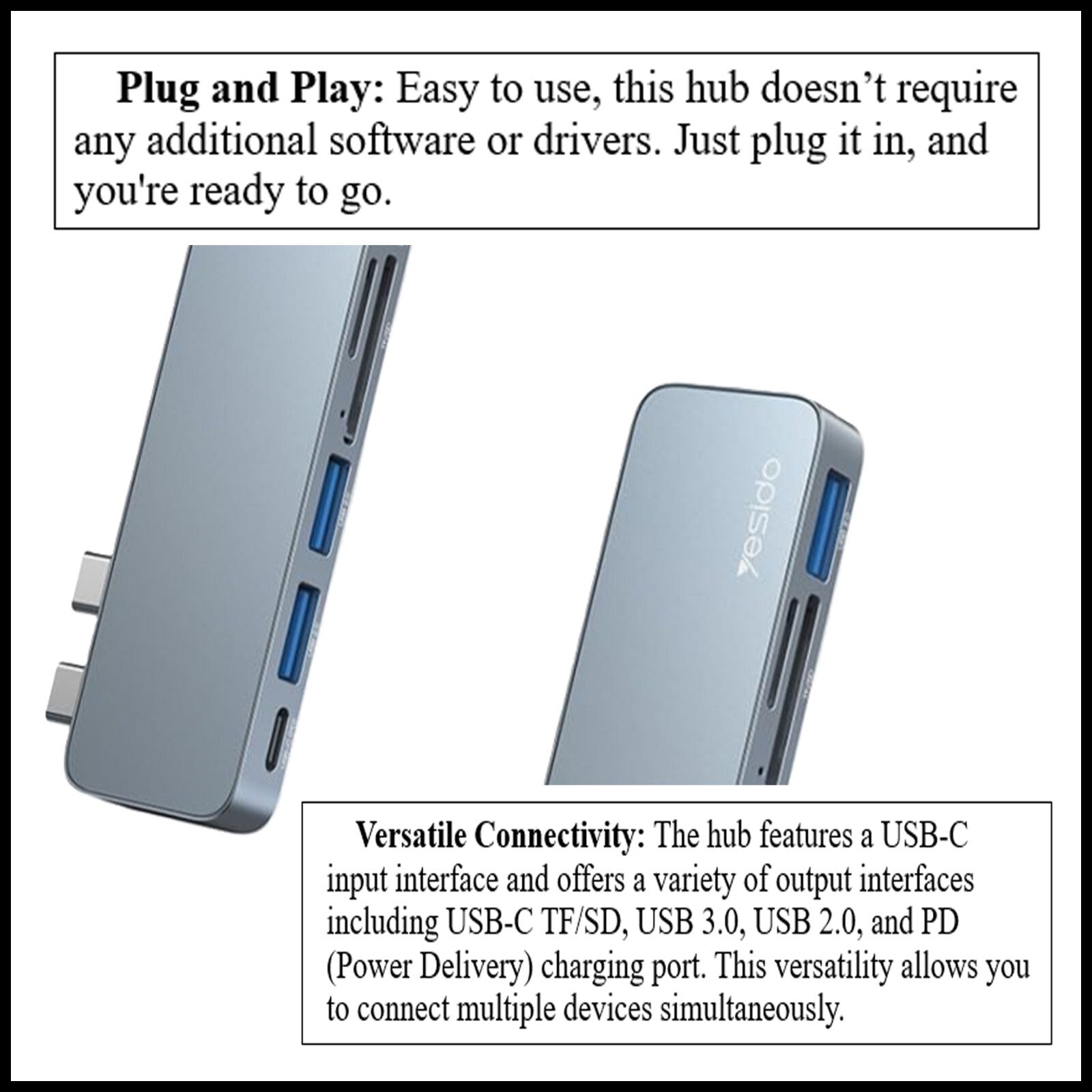 For Yesido HB10 6 in 1 USB-C Type-C Ports Hub Docking Station Adapter