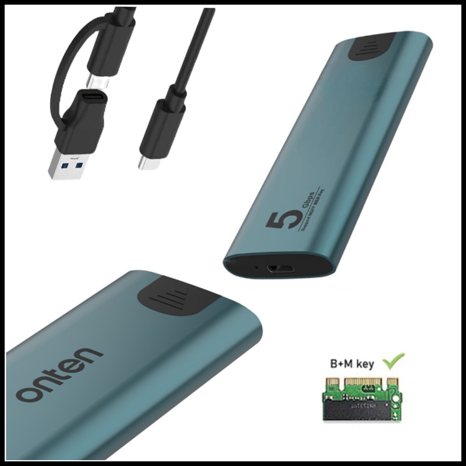 For Onten M.2 (5Gbps) NGFF SSD Enclosure USB 3.2 Gen 1 Portable Aluminium Case