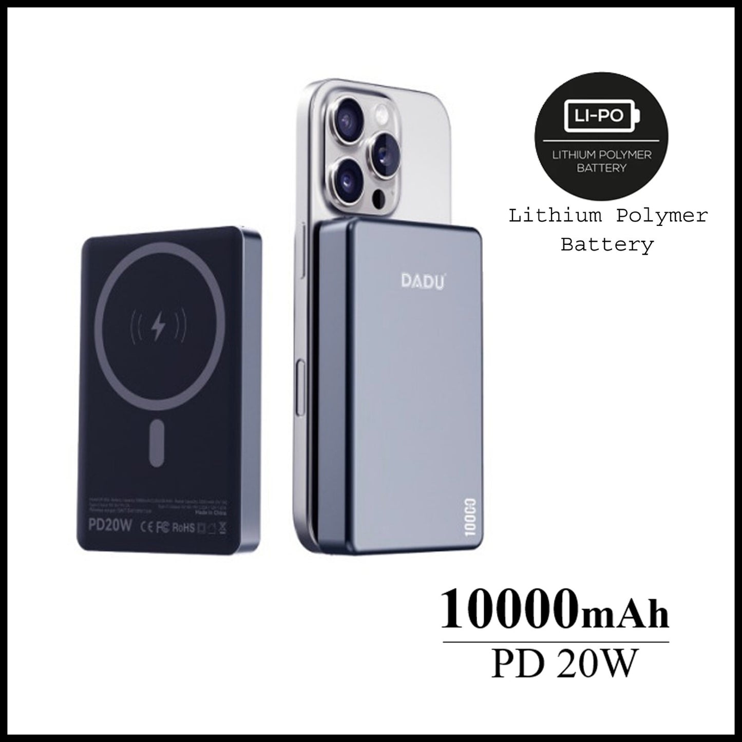 For Dadu 1000mAh Ultra Thin Magnetic 20W PD + Wireless Power Bank-LED Light