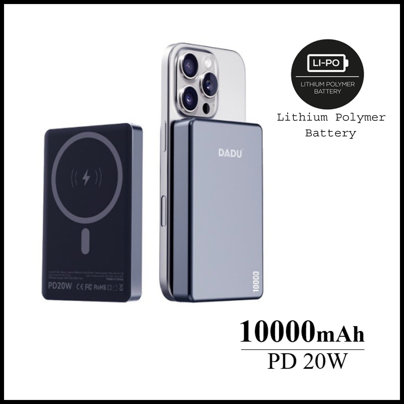 For Dadu 1000mAh Ultra Thin Magnetic 20W PD + Wireless Power Bank-LED Light