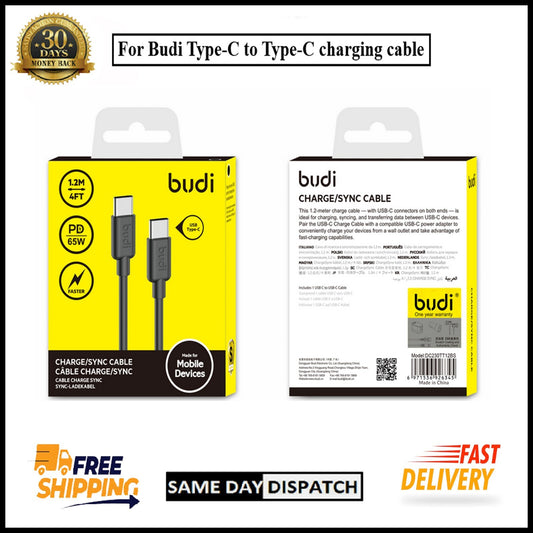 For Budi 1.2M USB Type-C to Type-C Fast Charge Sync Cable