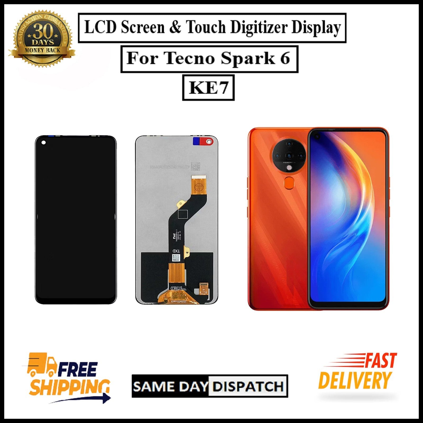 For Tecno Spark 6 / KE7  LCD Display screen Touch Digitizer Replacement