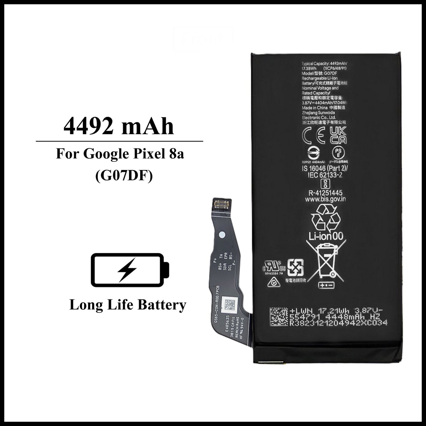 For Google Pixel 8a (G07DF) 4492mAh+ Internal Replacement Battery