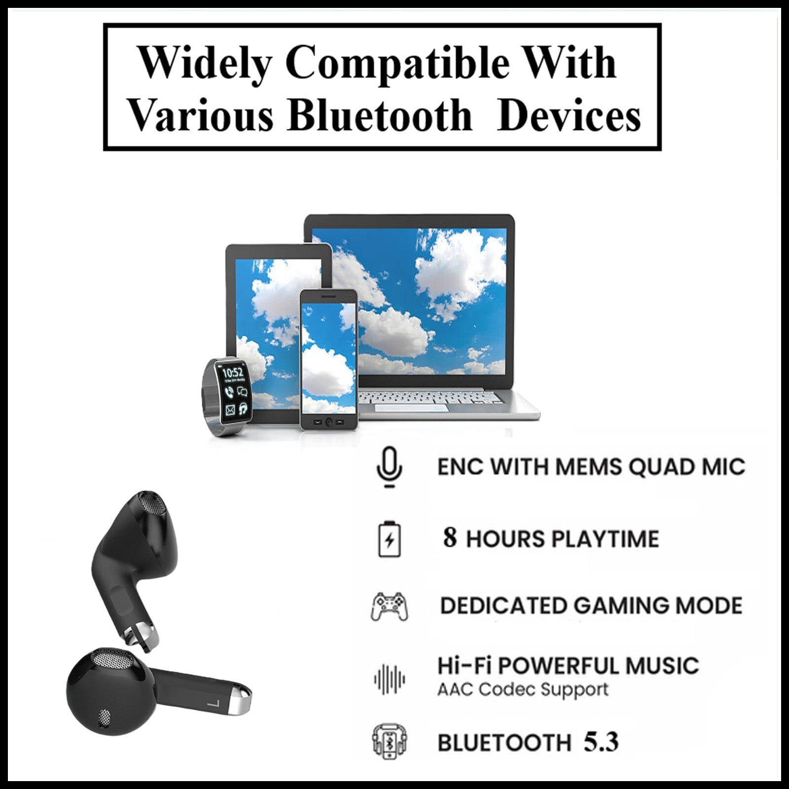 For Dadu Smart Wireless Bluetooth Stereo Earphones-Black